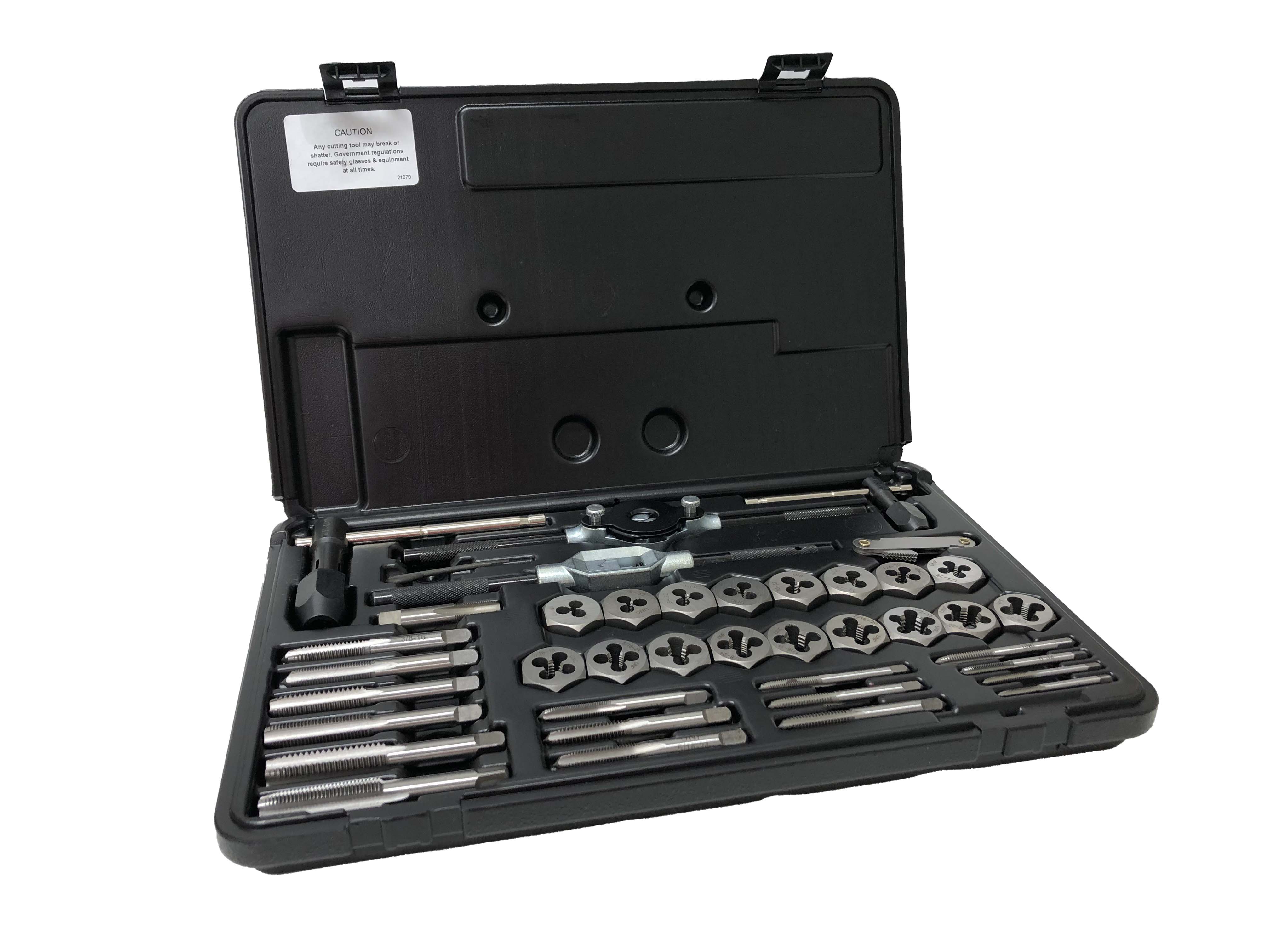 <ul><li>60 pc. Master Mechanic’s Set - Hex dies in a molded plastic case</li><li>27 taps, 27 hex dies </li><li>2 tap wrenches, 2 screw pitch gauges and 1 screwdriver</li><li>Also includes 1 die stock</li></ul>|
